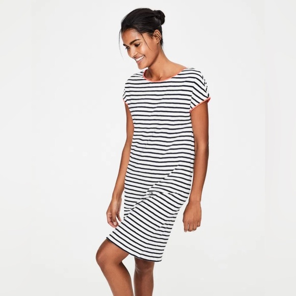 Boden Navy White Stripe Crewneck Mini Dress Short Sleeve Sz 6 Preppy Casual Boho - Picture 1 of 10